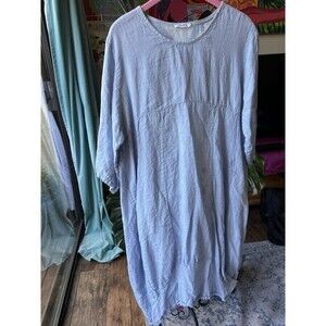 Diverse Italia 100% Linen Dress Pale Blue Pockets Long Fits M to XXXL Lagenlook